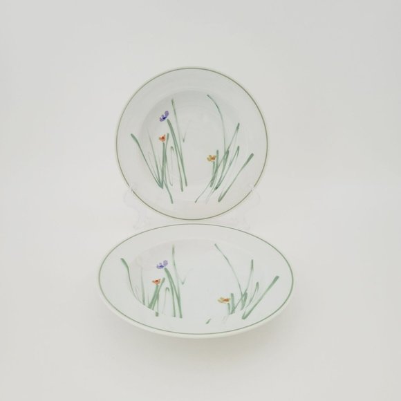 Mikasa Sketch Book Large Rim Soup Bowls (2) Summer Wild Flower, Japan c.1980s - Picture 2 of 10